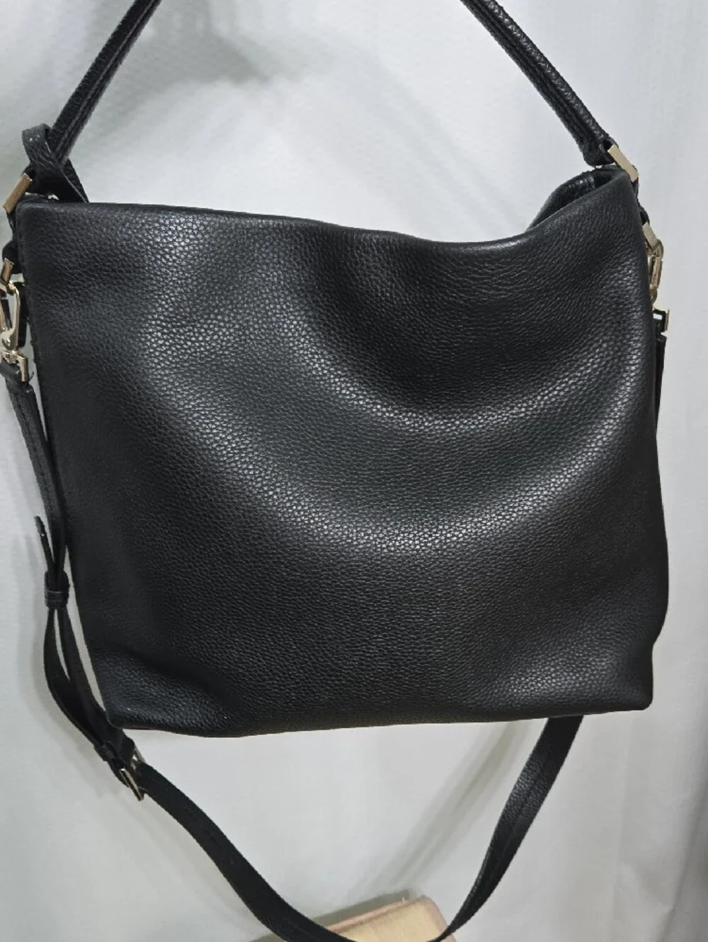 kate spade Black Pebbled Leather Hobo Shoulder Bag with Tassel